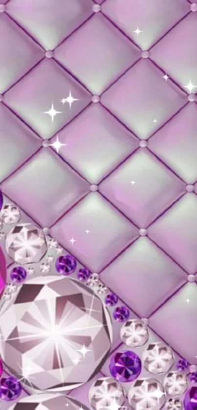 Elegant purple quilted wallpaper with gemstones.