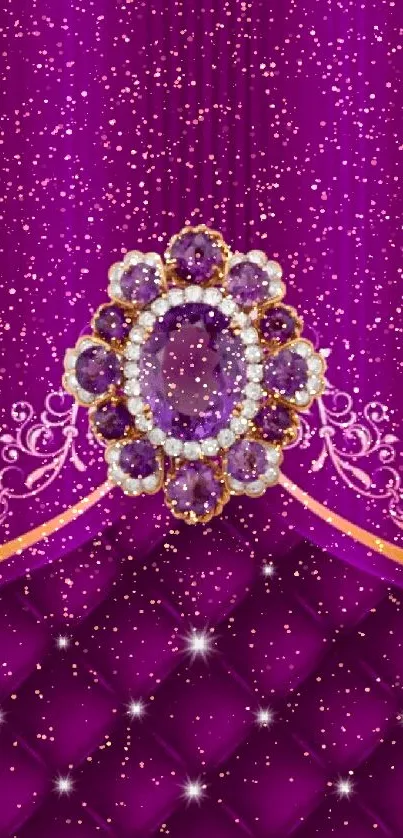 Elegant purple gemstone wallpaper with ornate design.