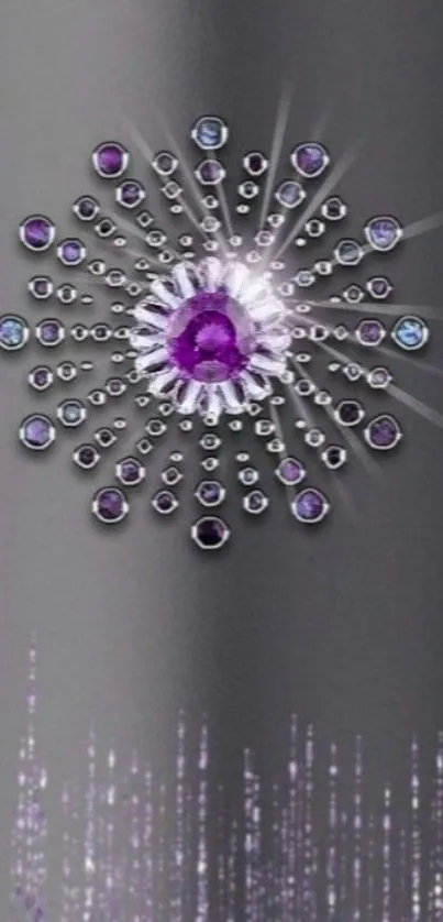 Elegant mobile wallpaper with purple gemstones on grey background.