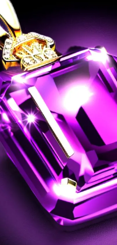 Purple gemstone with gold on a mobile wallpaper background.