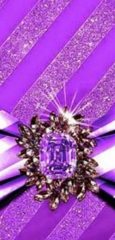 Purple wallpaper with jewel centerpiece and glittering design