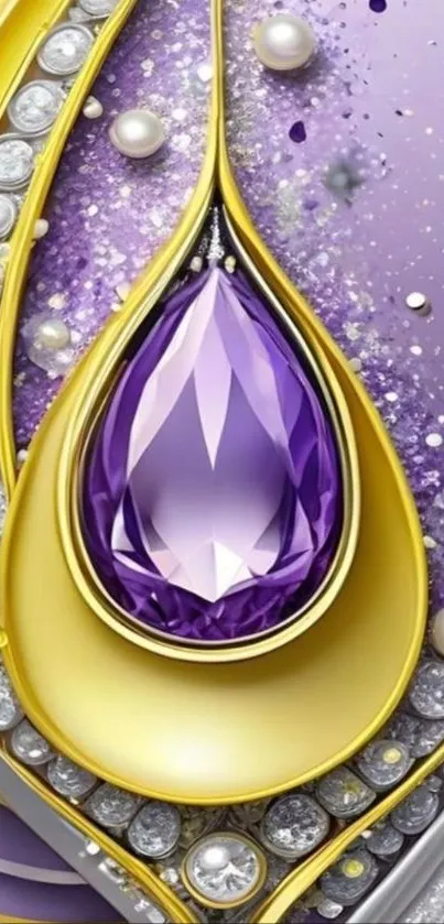 Luxurious wallpaper with purple gemstone and gold detailing.