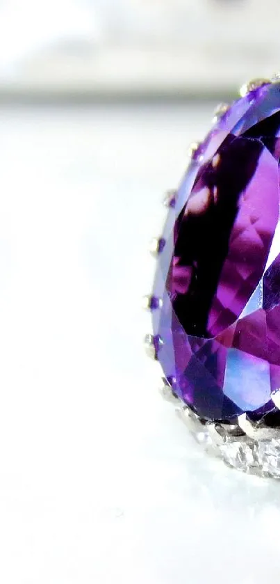 Elegant purple gemstone ring on display, exuding luxury and sophistication.