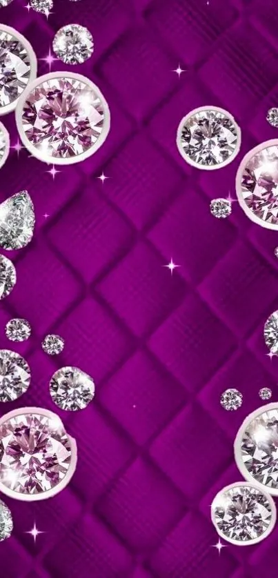 Purple wallpaper with dazzling diamonds floating elegantly.