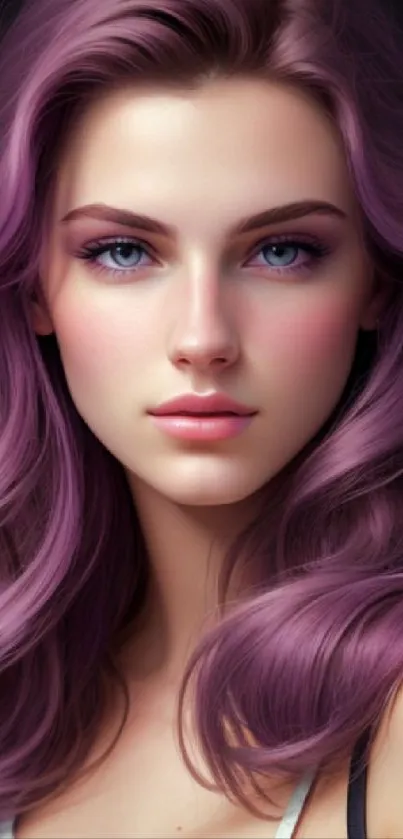 Portrait of a woman with elegant purple hair.