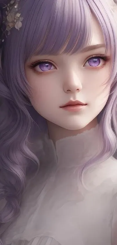 Anime girl with purple hair and lavender eyes.