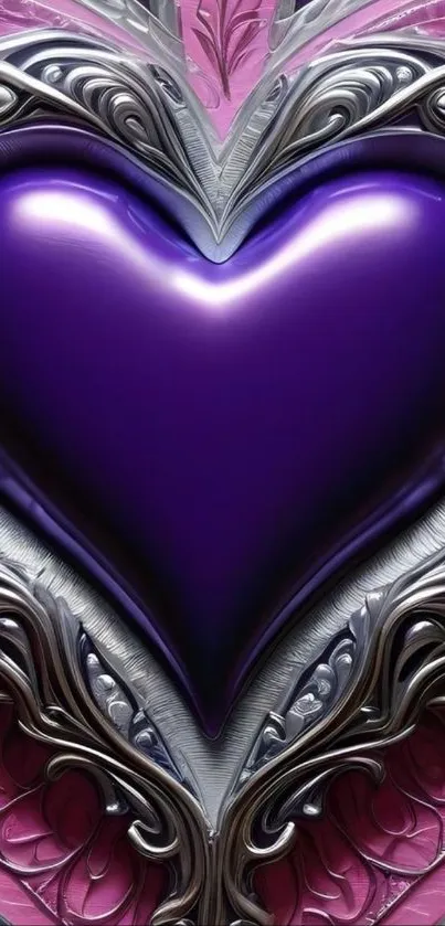 Ornate purple heart with silver accents