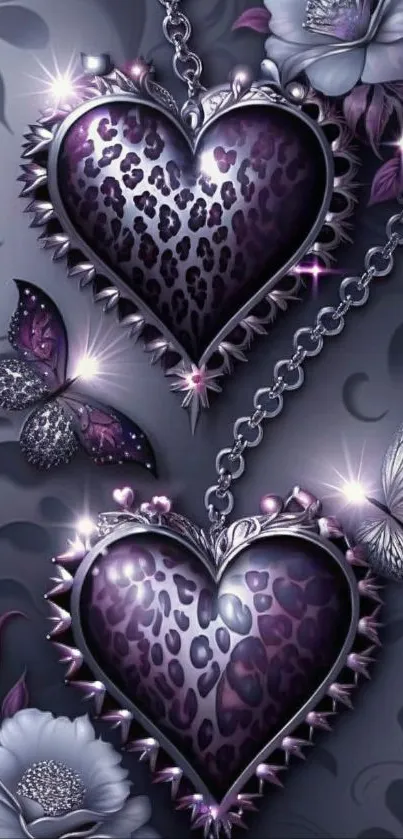 Elegant purple heart with floral and butterfly accents.