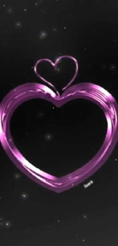 Purple heart with elegant swirls on black background.