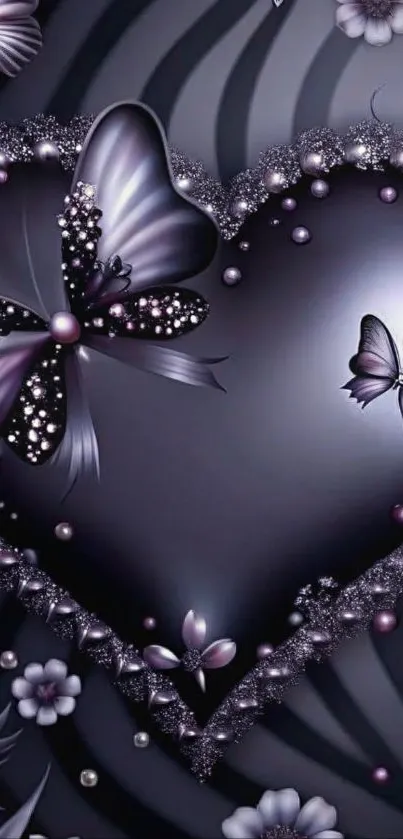 Purple heart and butterflies with floral accents.