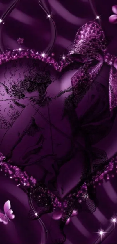 Purple heart wallpaper with floral design.