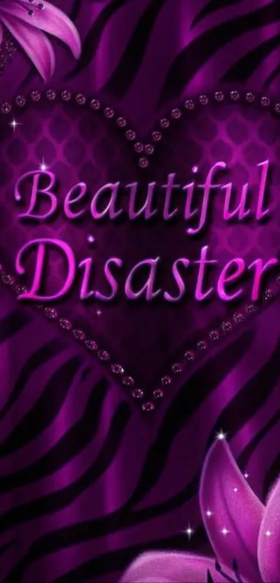 Purple heart with floral and stripes design.