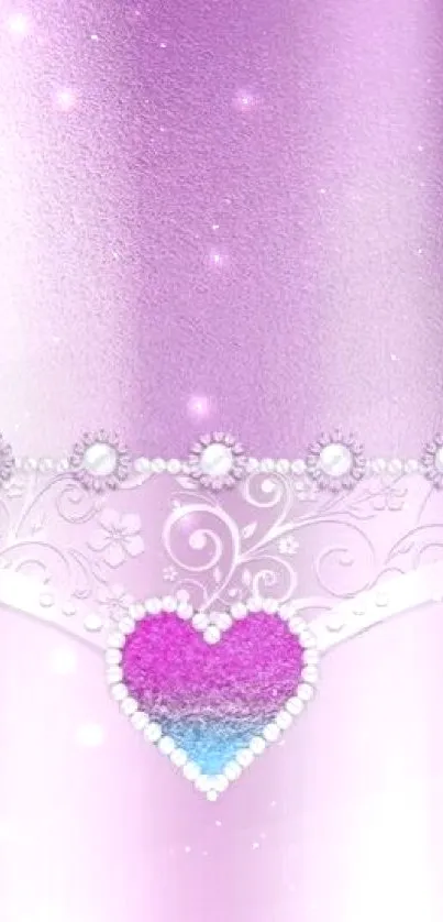 Purple wallpaper with floral heart design and elegant texture.