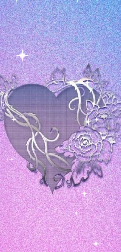 Purple heart wallpaper with floral design.