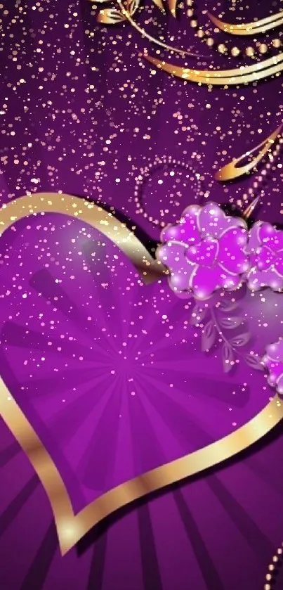 Purple heart and gold floral wallpaper with elegant design