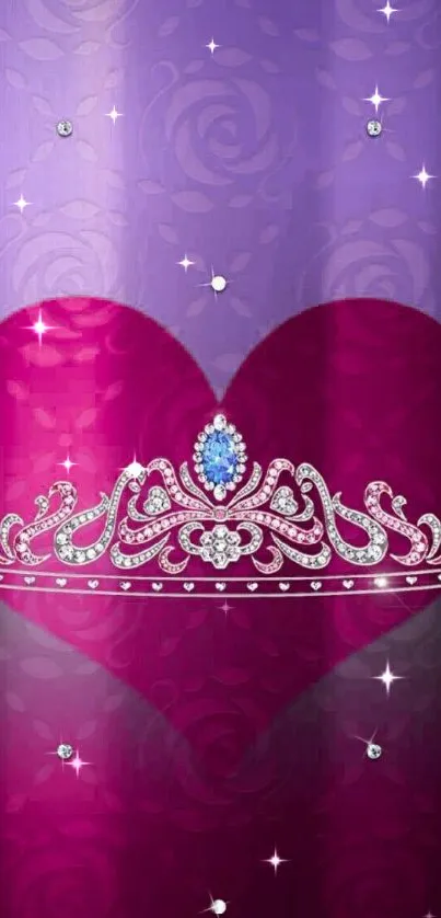 Elegant purple heart wallpaper with a royal crown design.