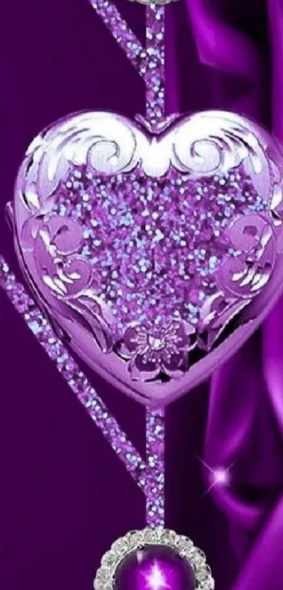 Elegant purple heart wallpaper with glittering accents.