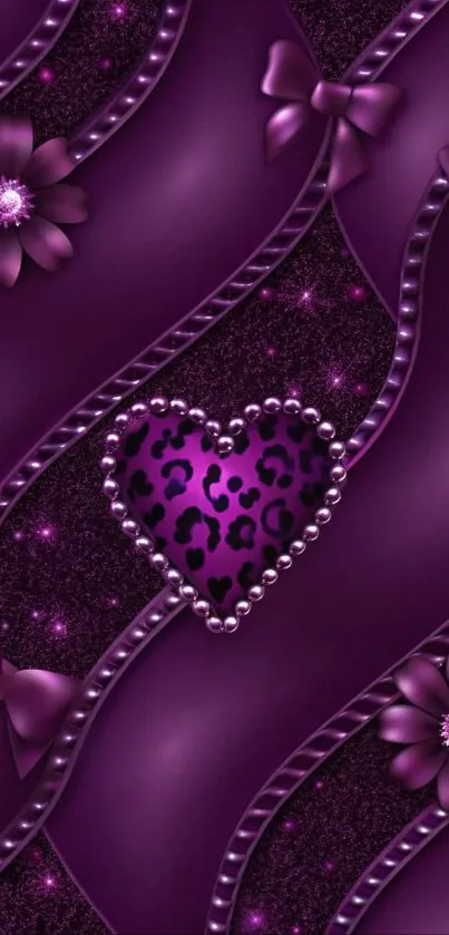 Purple wallpaper with heart and floral design, chic and elegant.