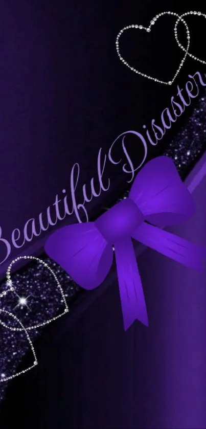 Elegant purple wallpaper with bow and hearts.