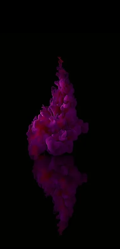 Purple ink splash on black background mobile wallpaper.