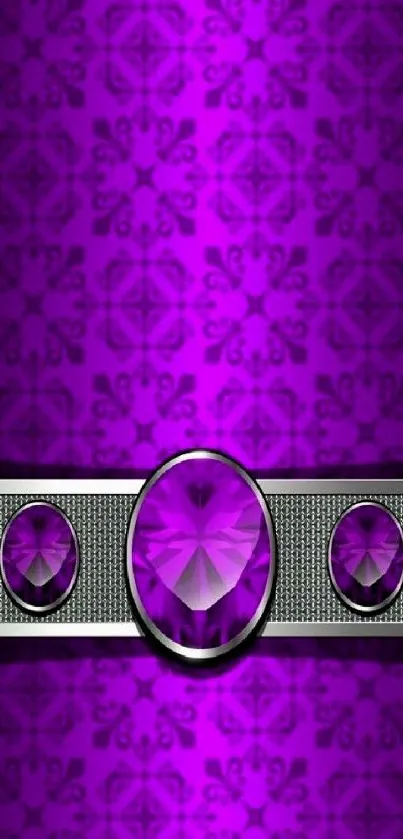 Elegant purple wallpaper with jeweled accents and intricate patterns.