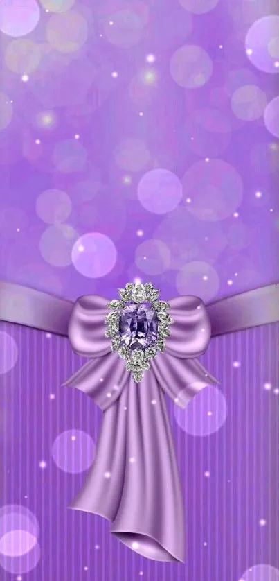 Purple wallpaper with elegant bow and jewel design.