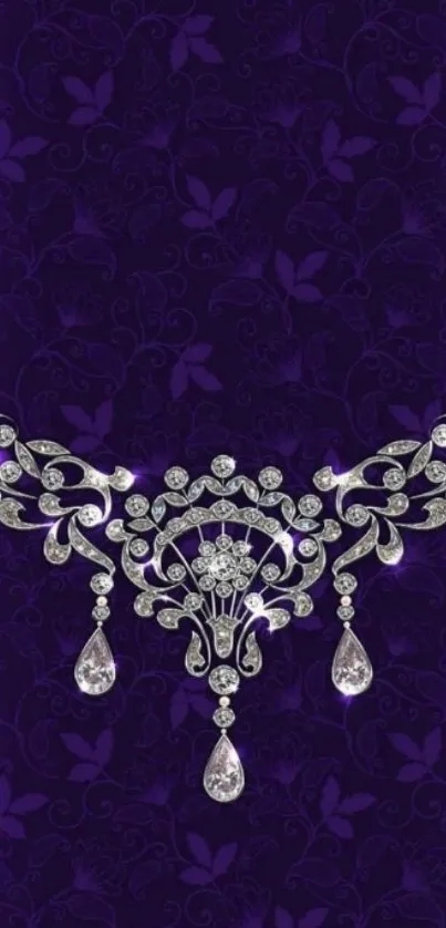 Luxurious purple wallpaper with silver jewelry design.