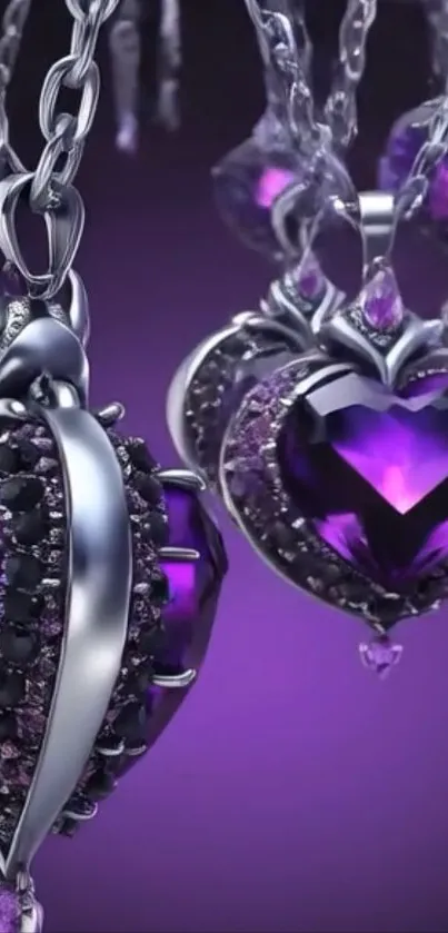 Intricate purple heart-shaped jewelry on elegant wallpaper.