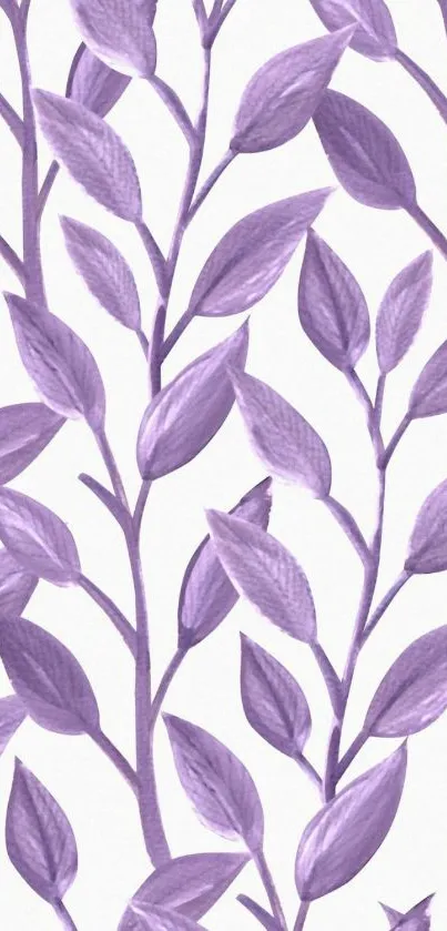 Elegant mobile wallpaper with purple leaves on a white background.