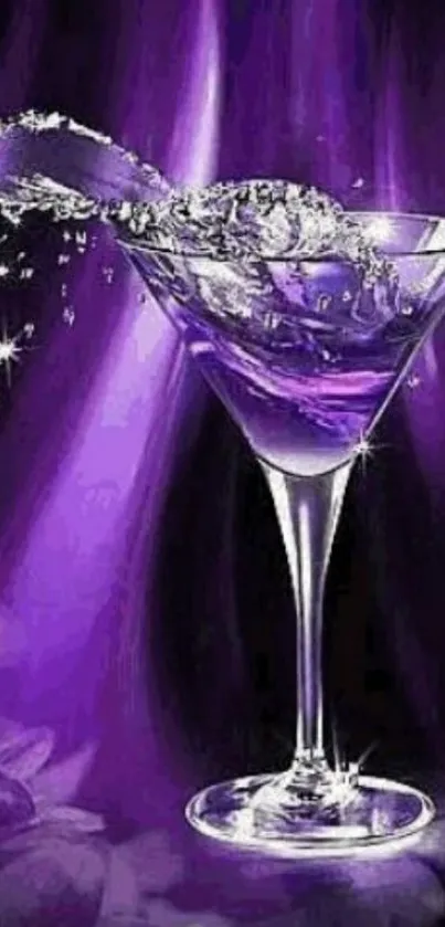 Elegant purple wallpaper with martini glass and splash effect.