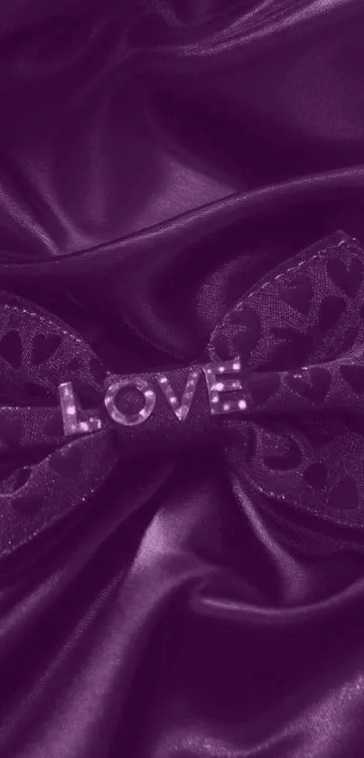 Purple satin wallpaper with love bow.