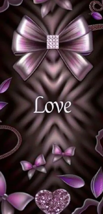 Purple themed love wallpaper with bows and hearts.