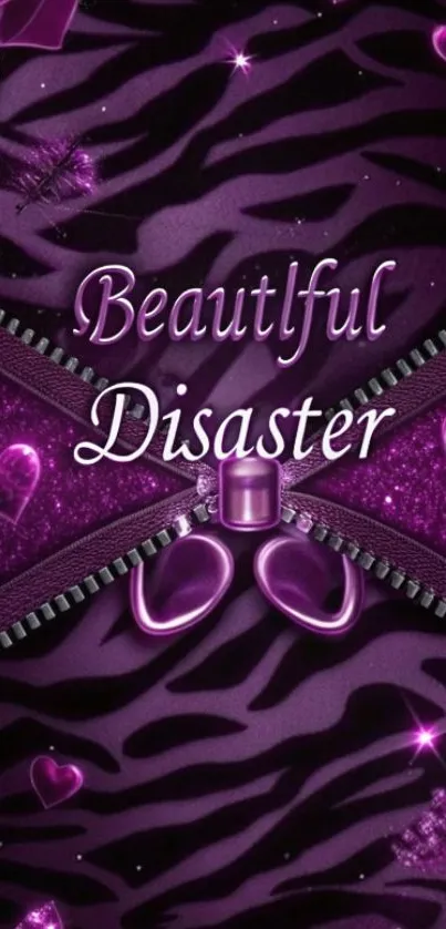 Purple wallpaper with hearts and zip design.