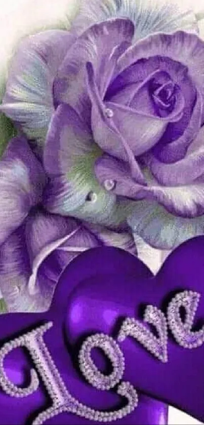 Purple roses with love heart design mobile wallpaper.