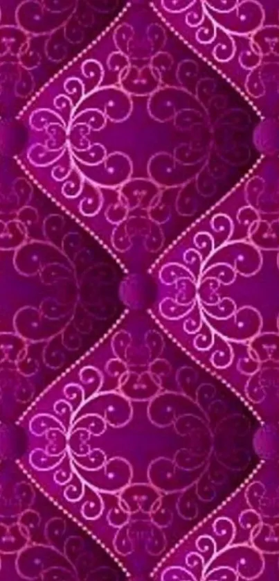 Purple decorative wallpaper with intricate ornament pattern.