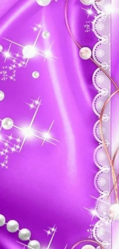 Elegant purple satin mobile wallpaper with pearls.