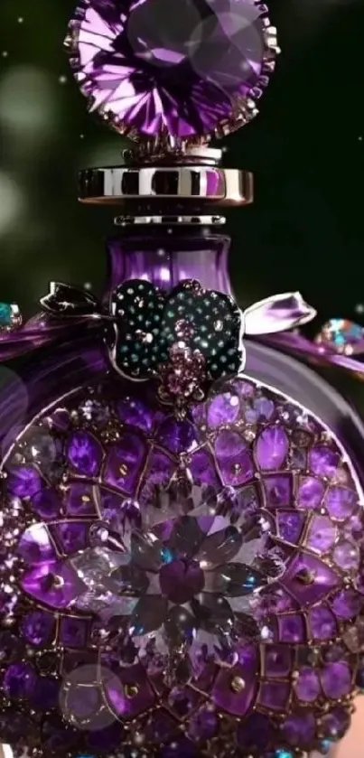 Elegant purple perfume bottle with gem adornments.