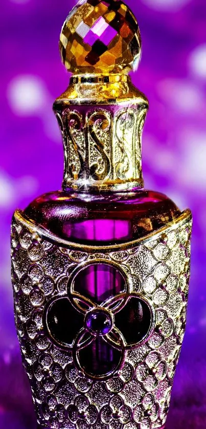 Elegant purple and gold perfume bottle wallpaper.