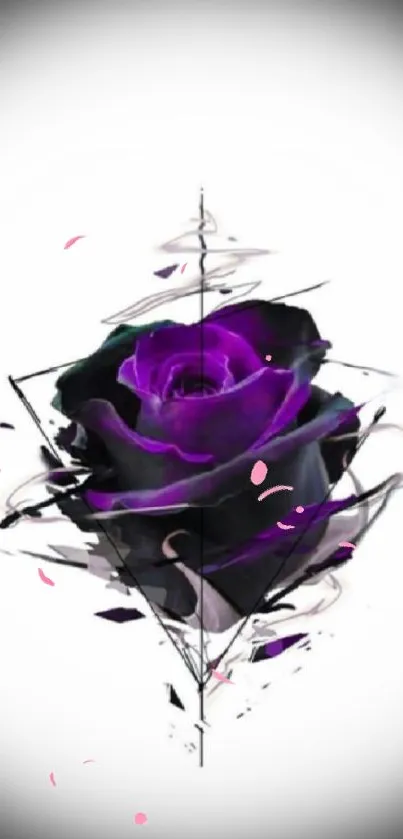 Purple rose with abstract geometric accents on a mobile wallpaper.