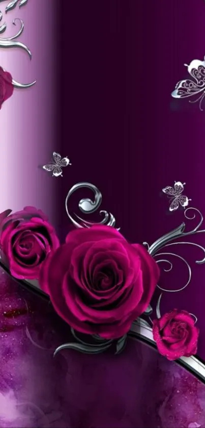 Purple rose and butterfly wallpaper design.