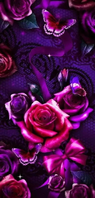 Elegant purple rose and butterfly wallpaper.