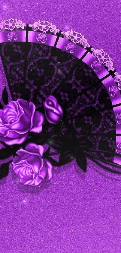 Purple wallpaper with roses and lace patterns for mobile.