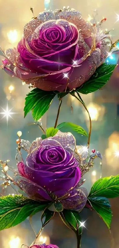 Vibrant purple roses on a dreamy blurred background.