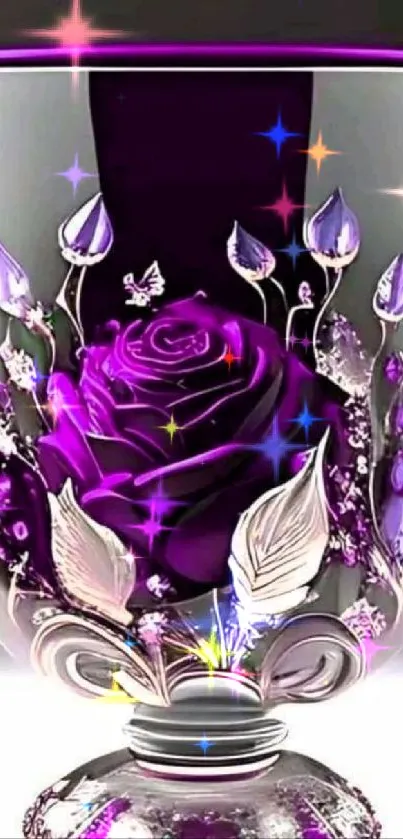 Purple rose in glass chalice wallpaper.