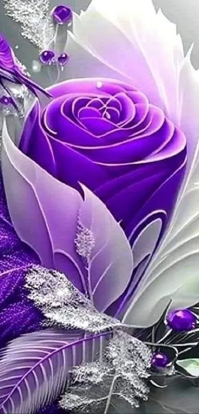 Elegant purple rose mobile wallpaper with intricate floral design.