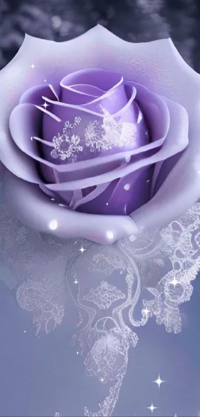 Elegant purple rose with lace details wallpaper.