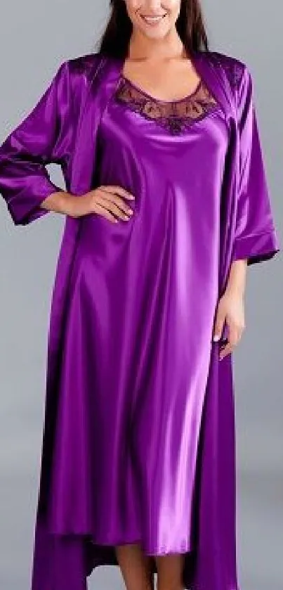 Purple satin nightgown with elegant design and luxurious look.