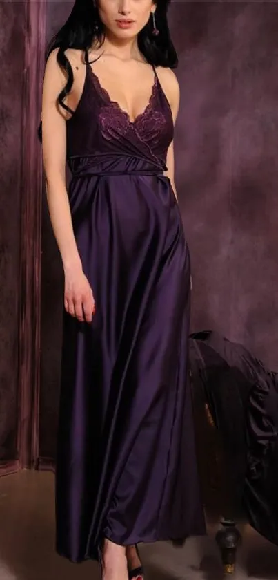 Elegant purple satin nightwear wallpaper featuring luxurious design.