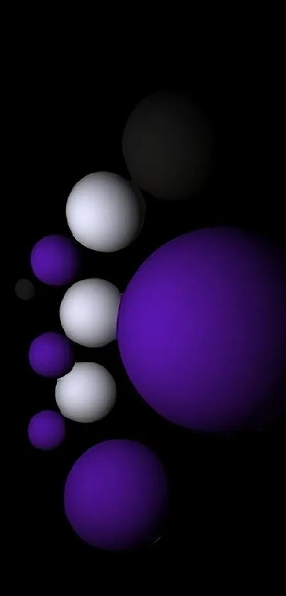 Purple and white spheres on a black background for mobile wallpaper.