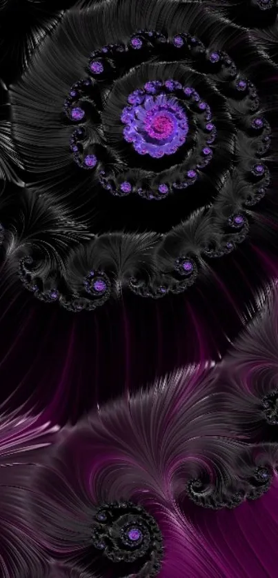 Intricate purple spiral fractal wallpaper for mobile phones.